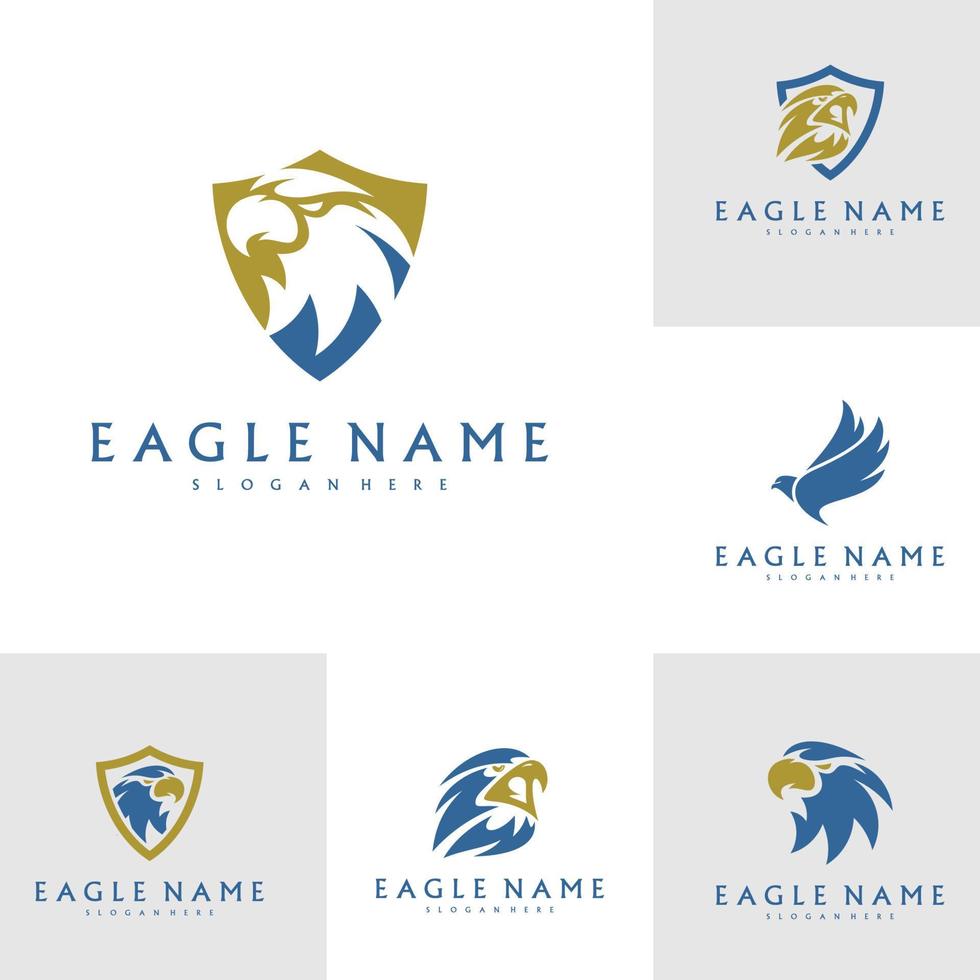 Set of Shield Eagle logo design vector template. Simple icon symbol