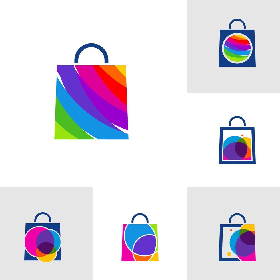 conjunto de vector de diseño de plantilla de logotipo de bolsa de tienda colorida, emblema, concepto de diseño, símbolo creativo, icono