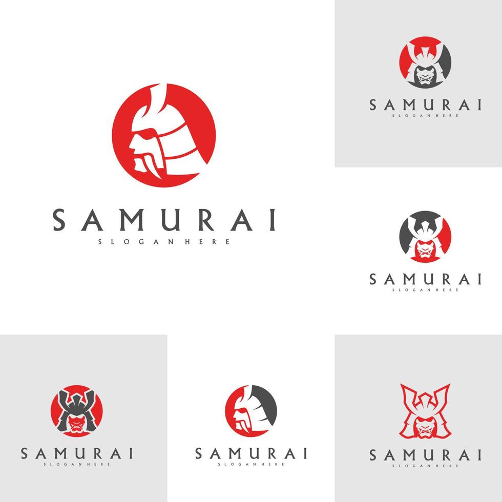 conjunto de vector de diseño de logotipo de cabeza samurai. plantilla de logotipo de guerrero samurai