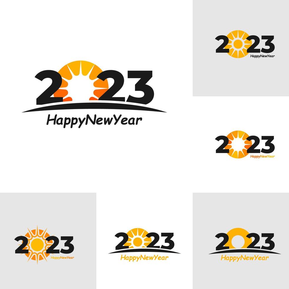 conjunto de texto de feliz año nuevo 2023 con concepto de diseño solar. portada del diario de negocios para 2023 con deseos. plantilla de diseño de folleto, tarjeta, banner. ilustración vectorial aislado sobre fondo blanco. vector