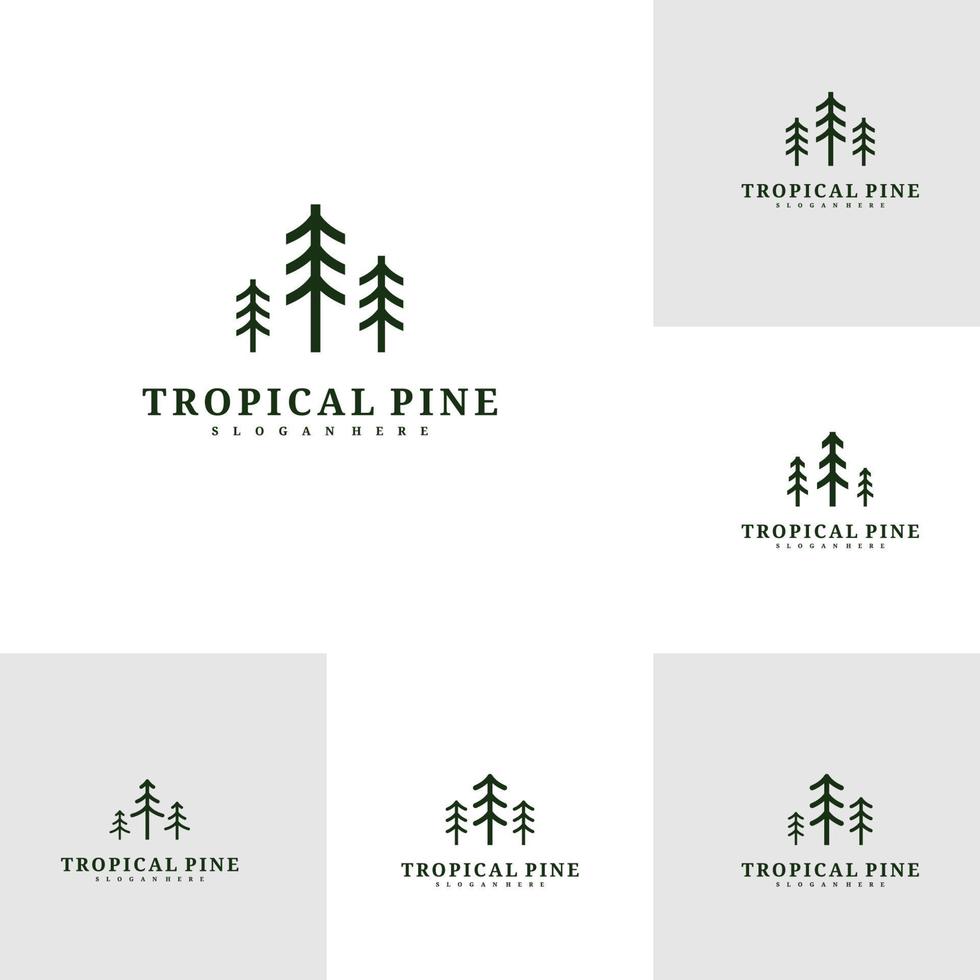 conjunto de plantilla de vector de diseño de logotipo de pino, ilustración de conceptos de logotipo de bosque tropical.