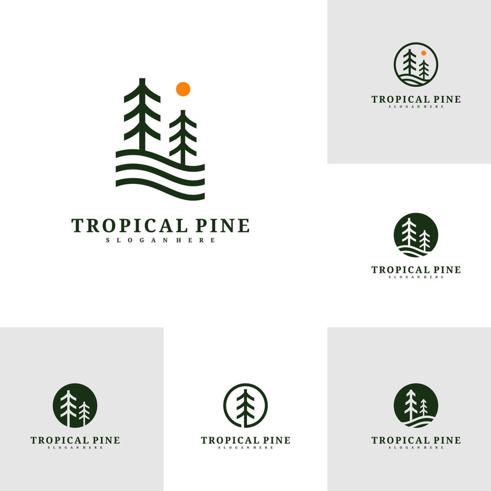 Set of Pine Tree logo design vector template, Tropical forest logo concepts illustration.