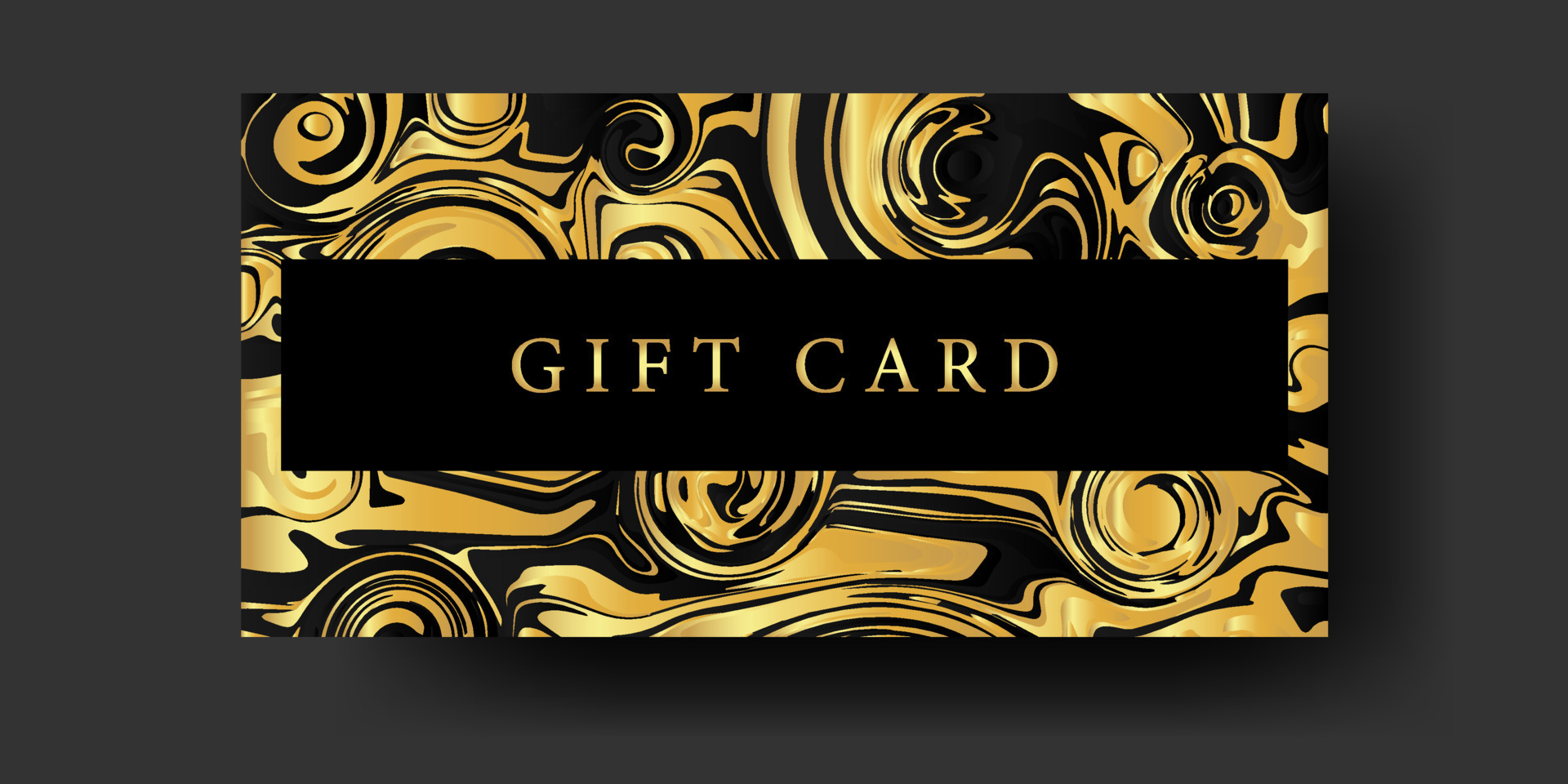 Elegant luxury gift card long template. Black and gold colors. Design