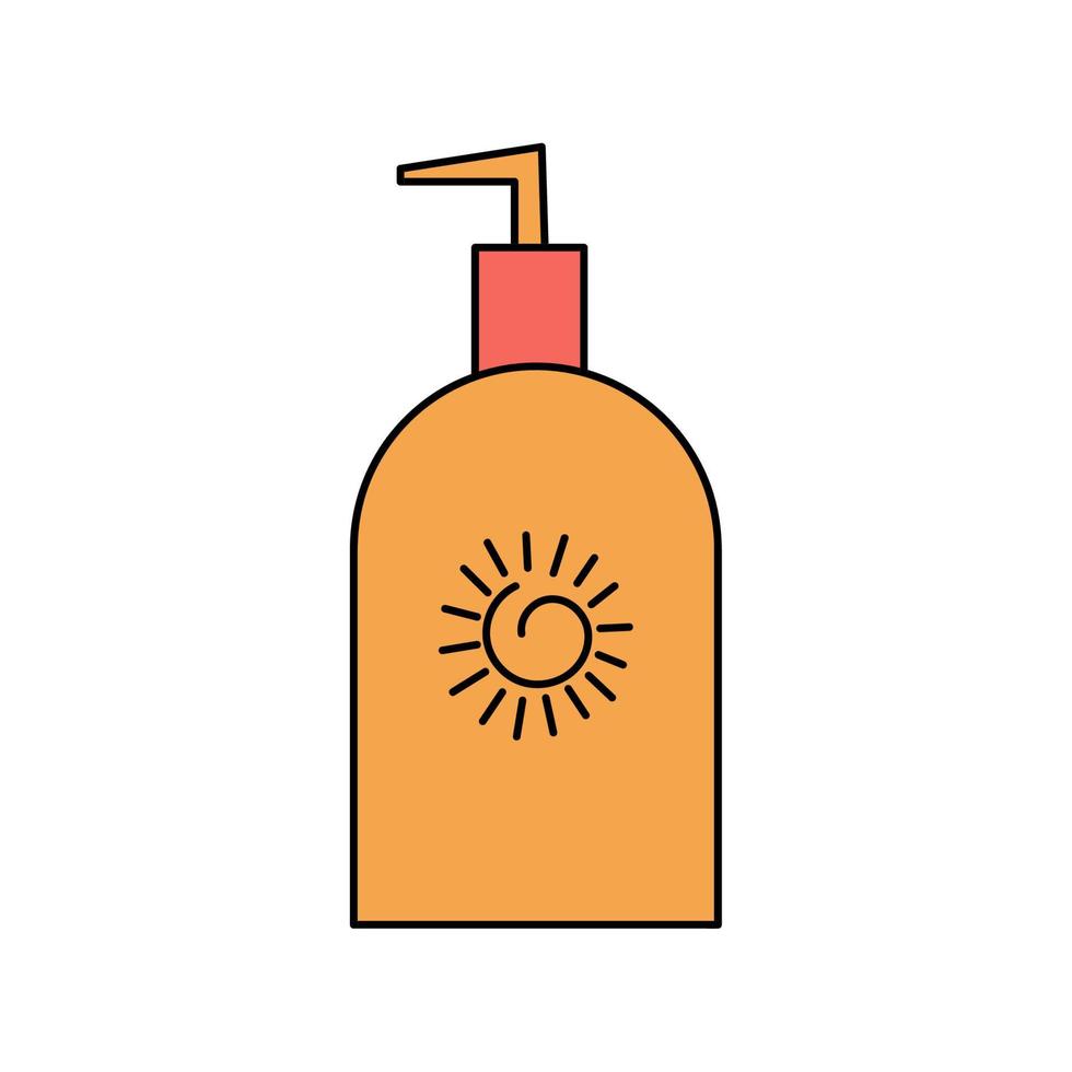 Summer sunscreen, body lotion. Protection from the sun and UVB, uva rays. Simple illustration isolated on white background. Summer icon vector