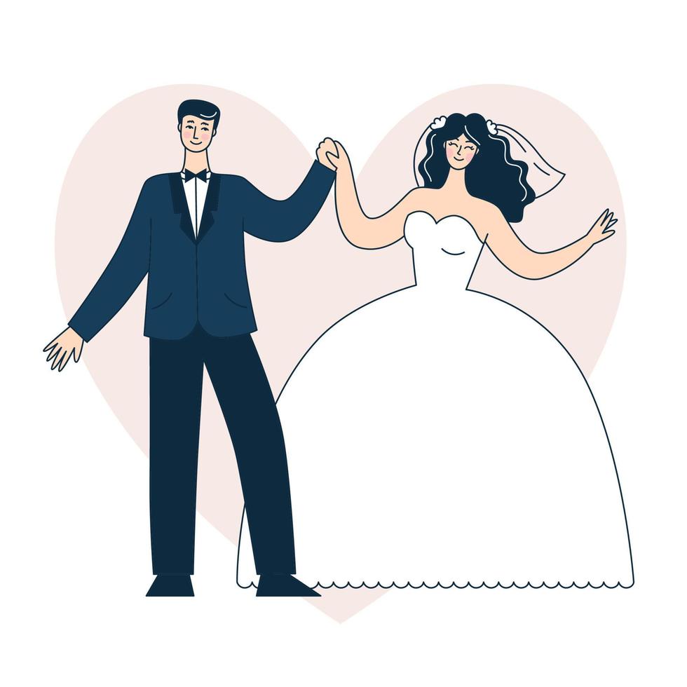 hermosa pareja de novios. la novia y el novio. garabato, vector, ilustración vector