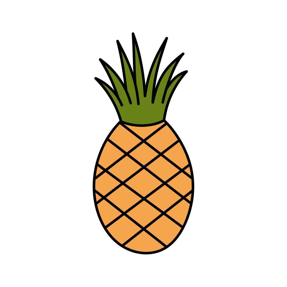 Cute stylized pineapple in doodle style. Tropical fruit. Simple illustration isolated on white background. Summer icon vector