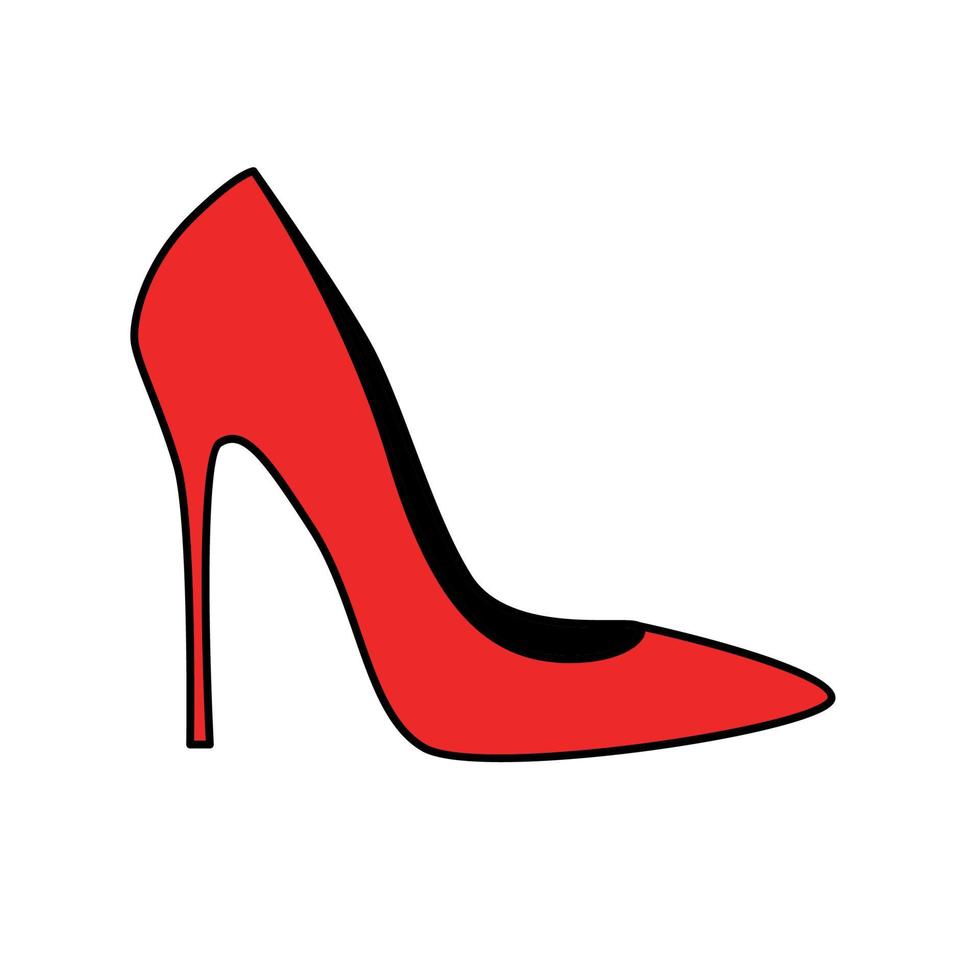 Red female high-heeled shoe. Festive women's shoes. Doodle vector illustration