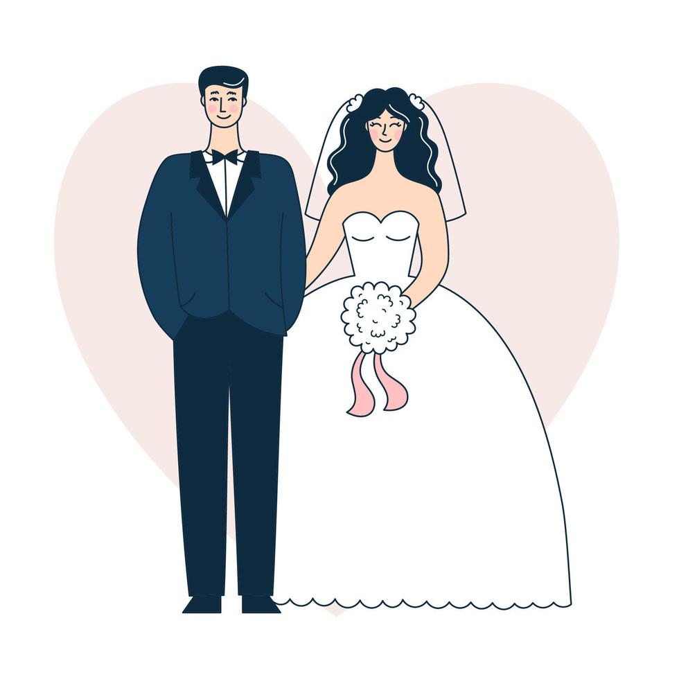 hermosa pareja de novios. la novia y el novio. garabato, vector, ilustración vector