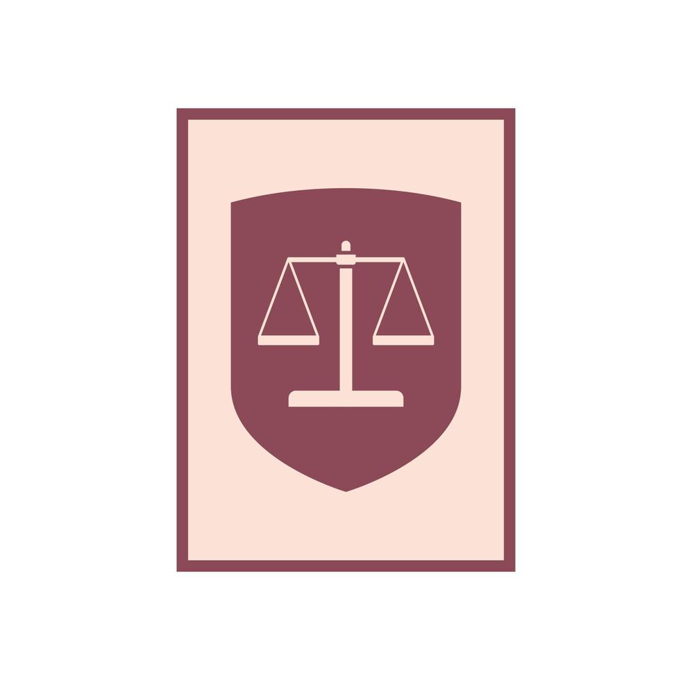 insignia de justicia y símbolo de escamas de oro retro de estilo simple para medir el concepto de justicia ilustración vectorial plana. vector