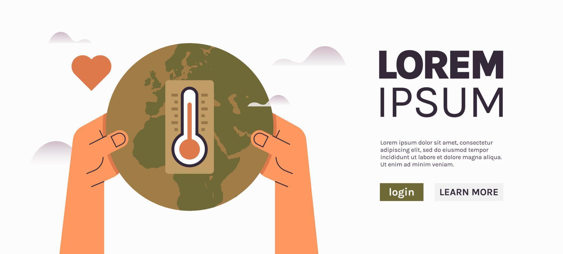 Save planet earth and measuring planet temperature, global warming, climate change concept flat vector illustration.