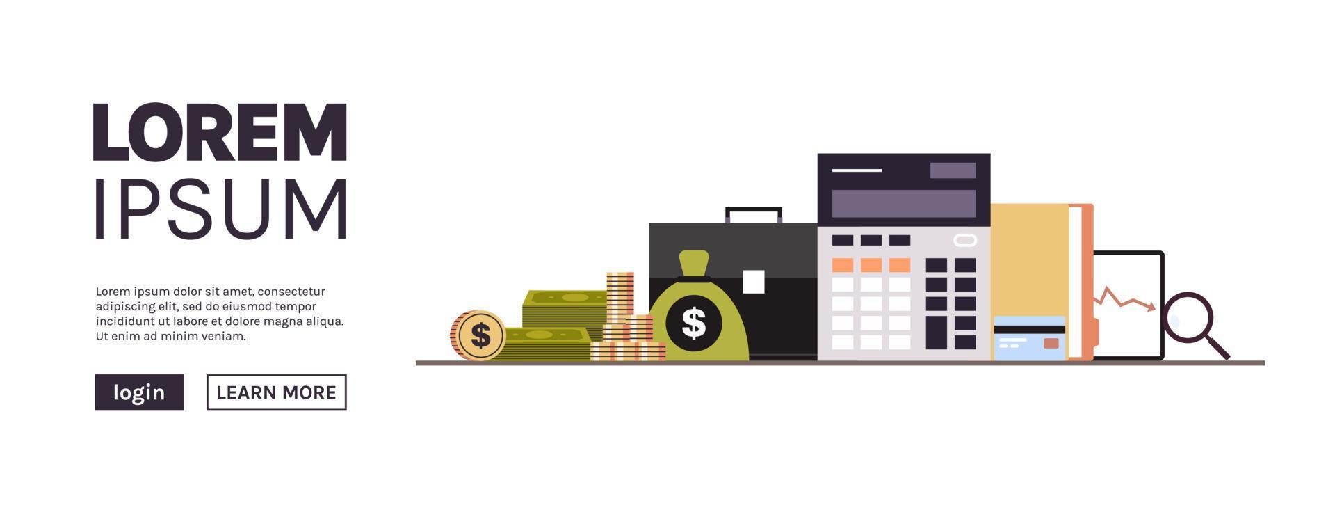 Finance analysis calculator working together growth wealth concept flat vector illustration.