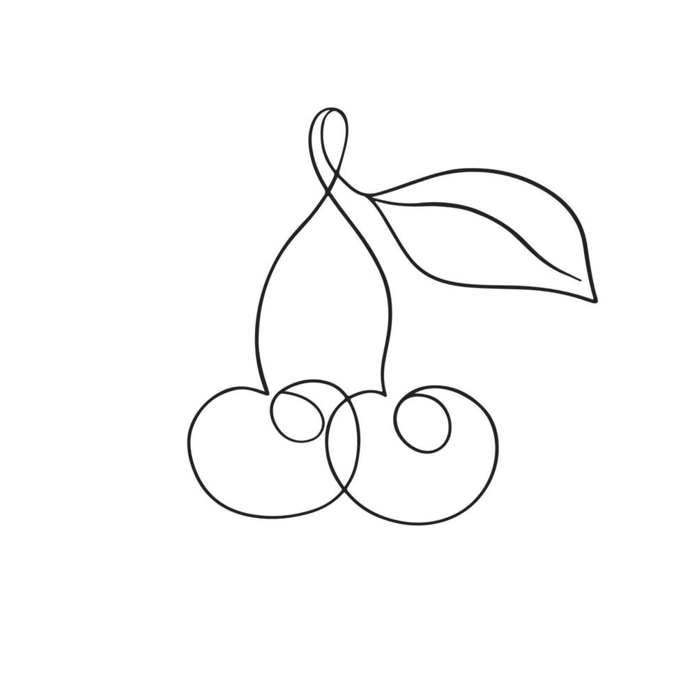 dibujo de cereza de una línea, aislado en blanco vector