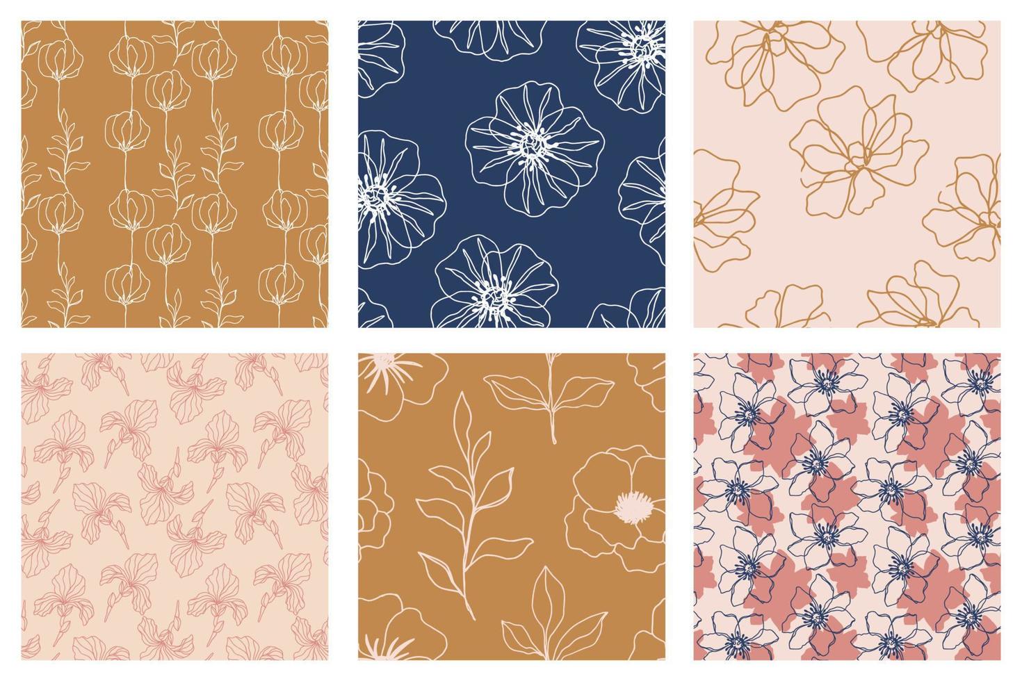 Floral seamless patterns set with beautiful flowers vector