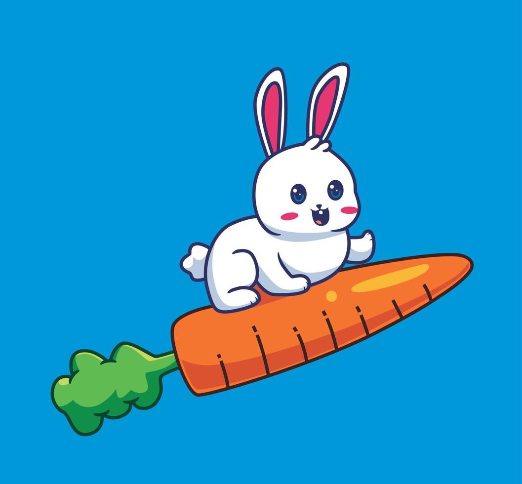 rabbit riding a carrot rocket cartoon illustration vector