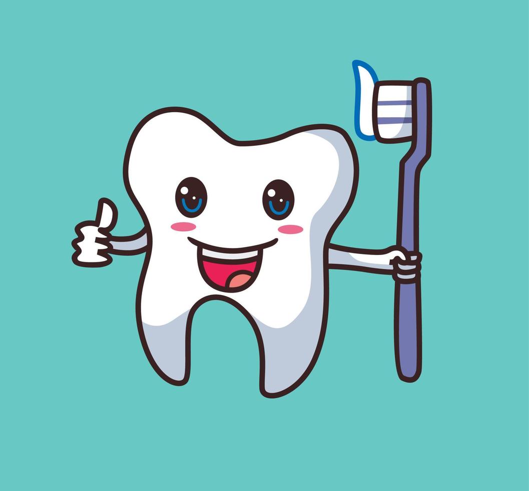 tooth character holding toothbrush cartoon illustration vector