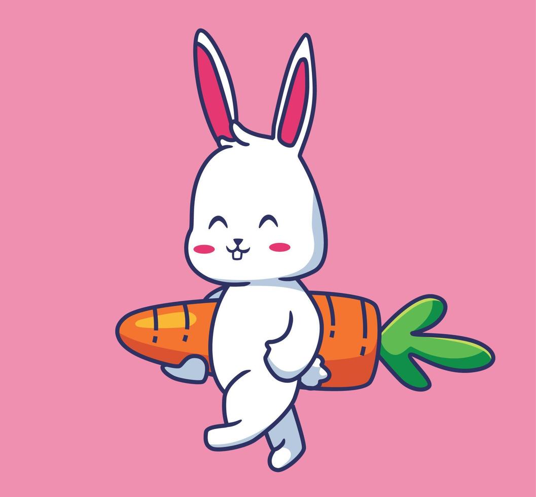 rabbit bring a carrot cartoon illustration vector