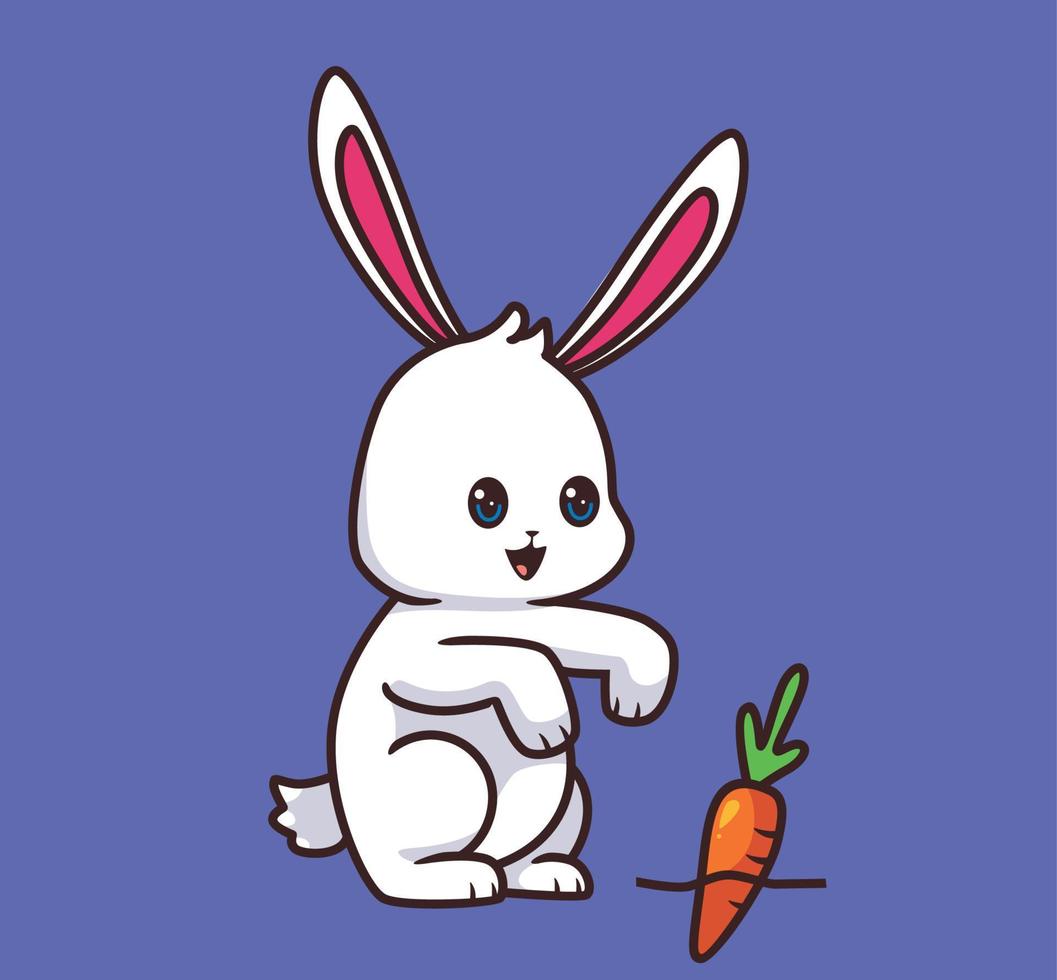 rabbit see a carrot cartoon illustration vector