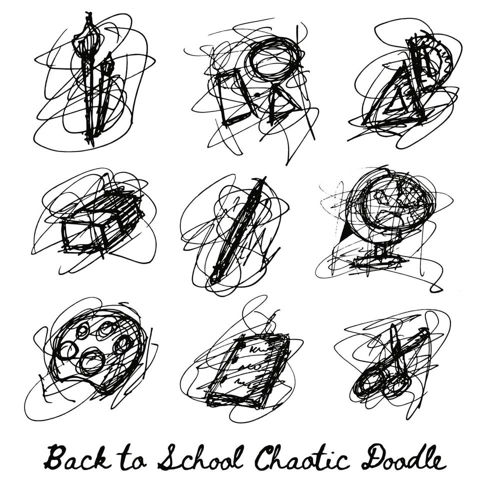 monocromo regreso a la escuela dibujo a mano alzada líneas caóticas garabato vector