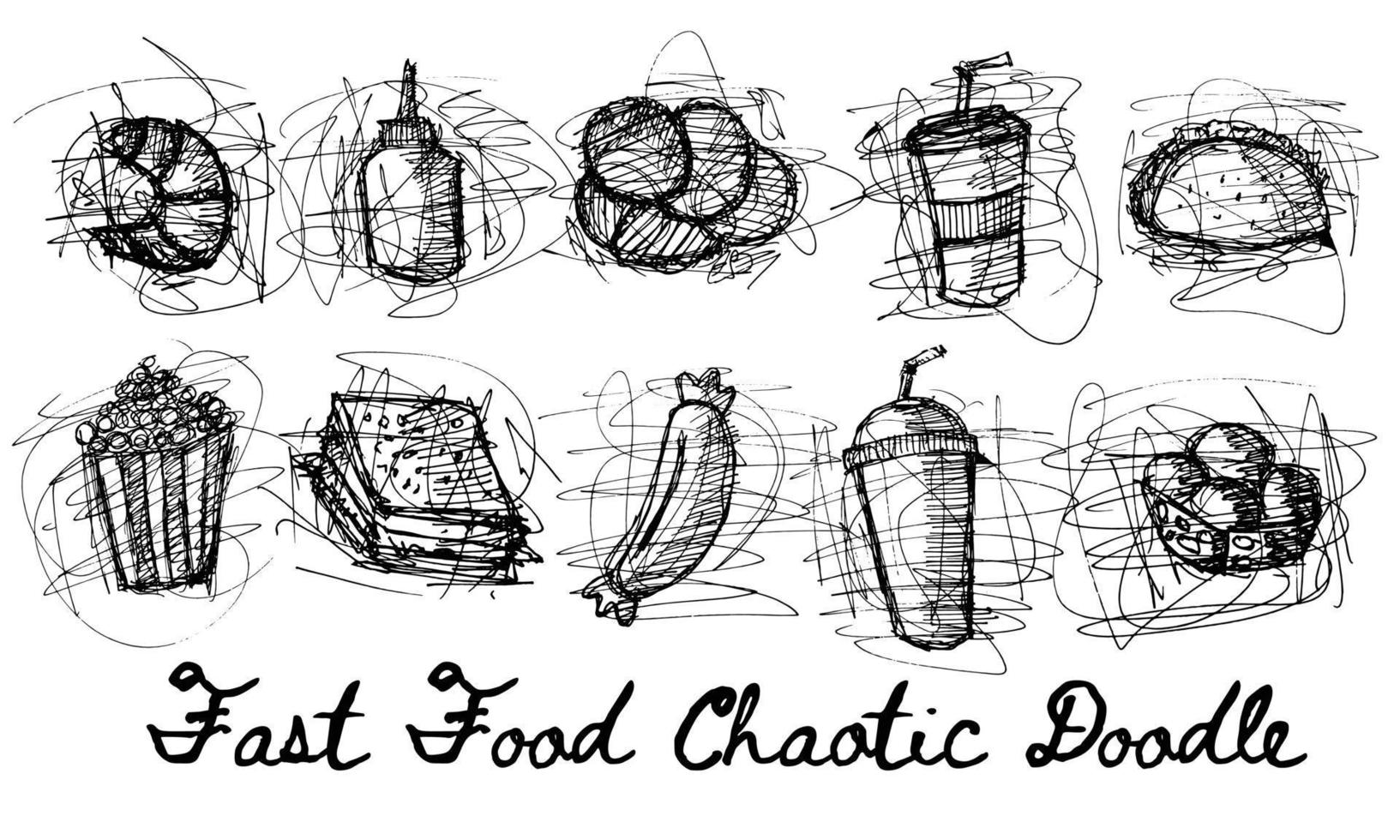 Fast Food Monochrome Chaotic Doodle vector
