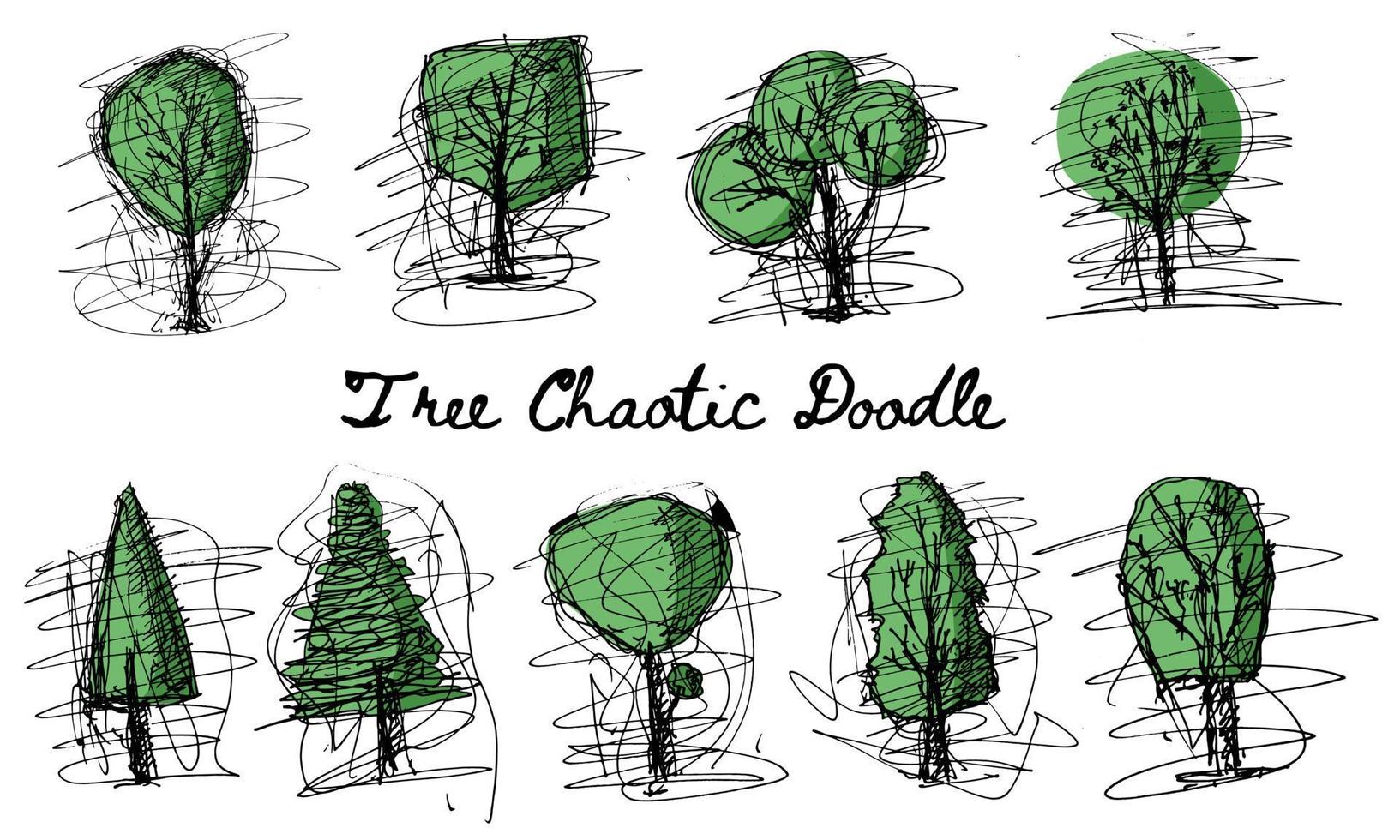 Colorfull Tree Chaotic Lines Doodle vector