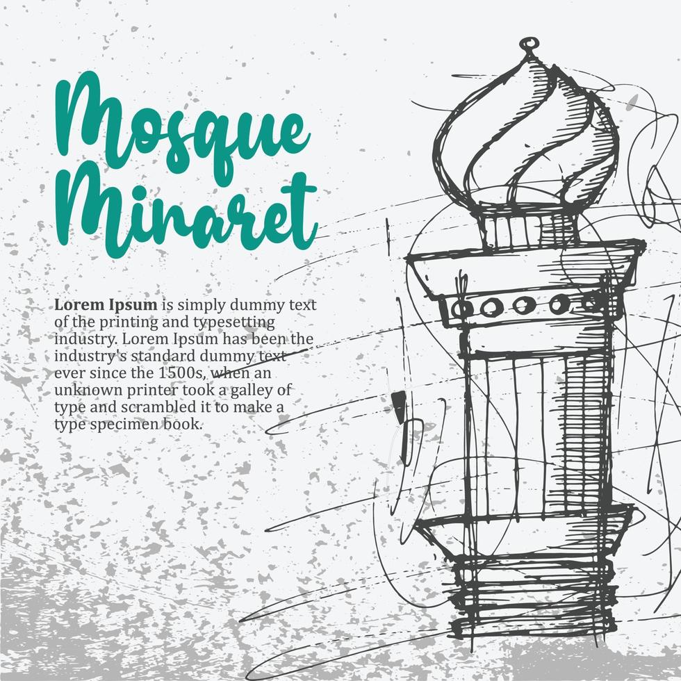 Ramadan Mosque Minaret sketch chaotic lines doodle vector