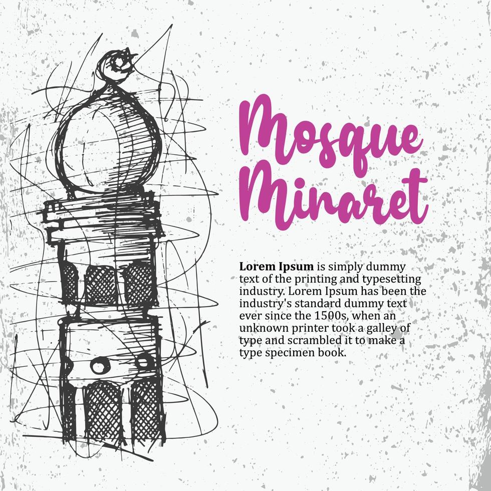 Ramadan Mosque Minaret sketch chaotic lines doodle vector