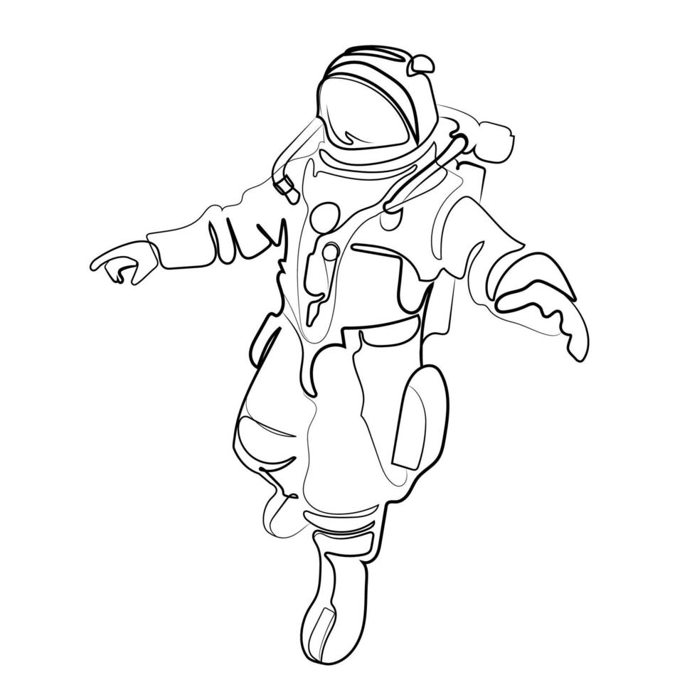 astronauta una línea continua de dibujo vectorial ilustración simple.concepto de descubrimiento del cosmos espacial. diseño gráfico de dibujo dinámico de una sola línea para diferentes usos, boceto en blanco y negro vector