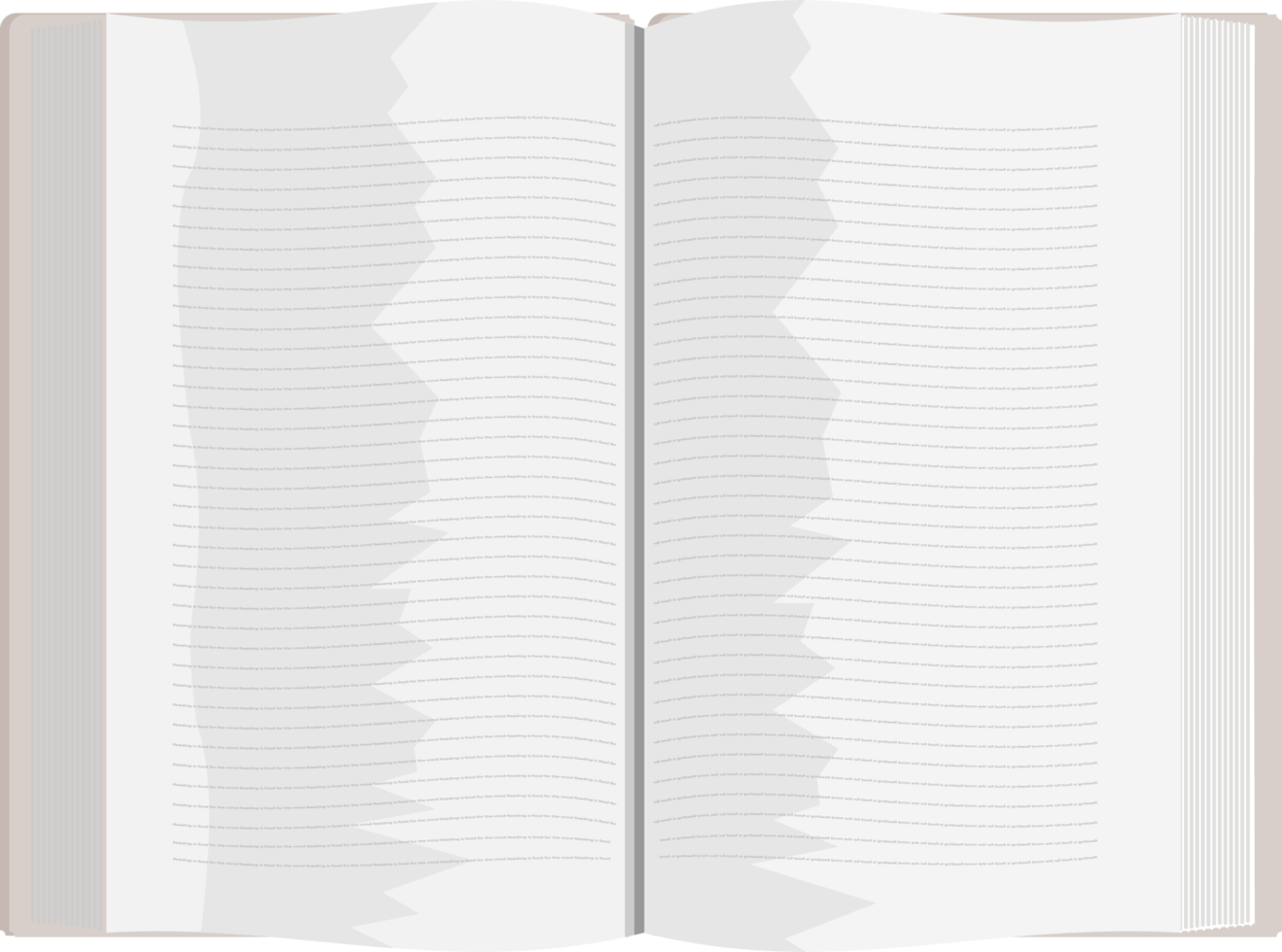 An open book with many white pages and the words arranged in lines below each png