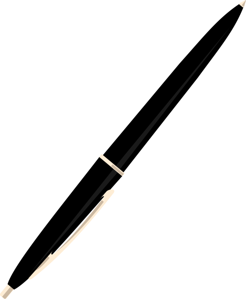 Ballpoint pen with a dark black color and a golden clip png