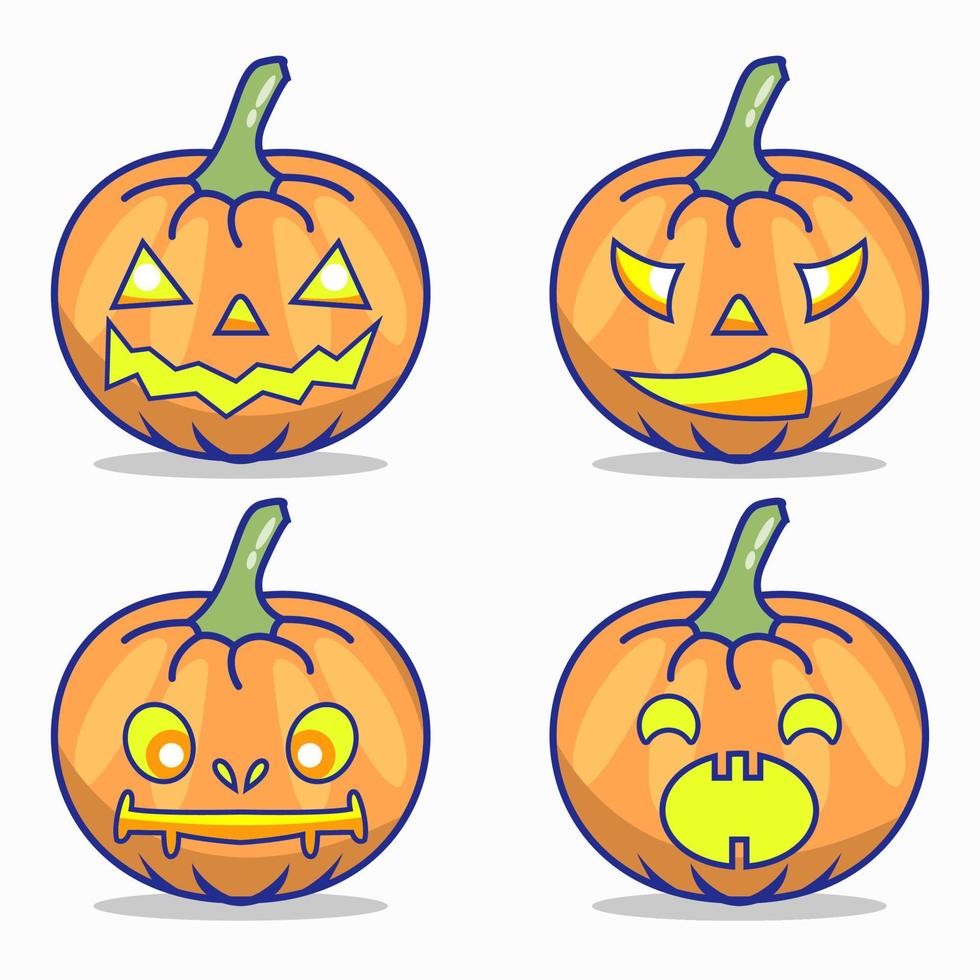 set of isolated pumpkins on white background vector