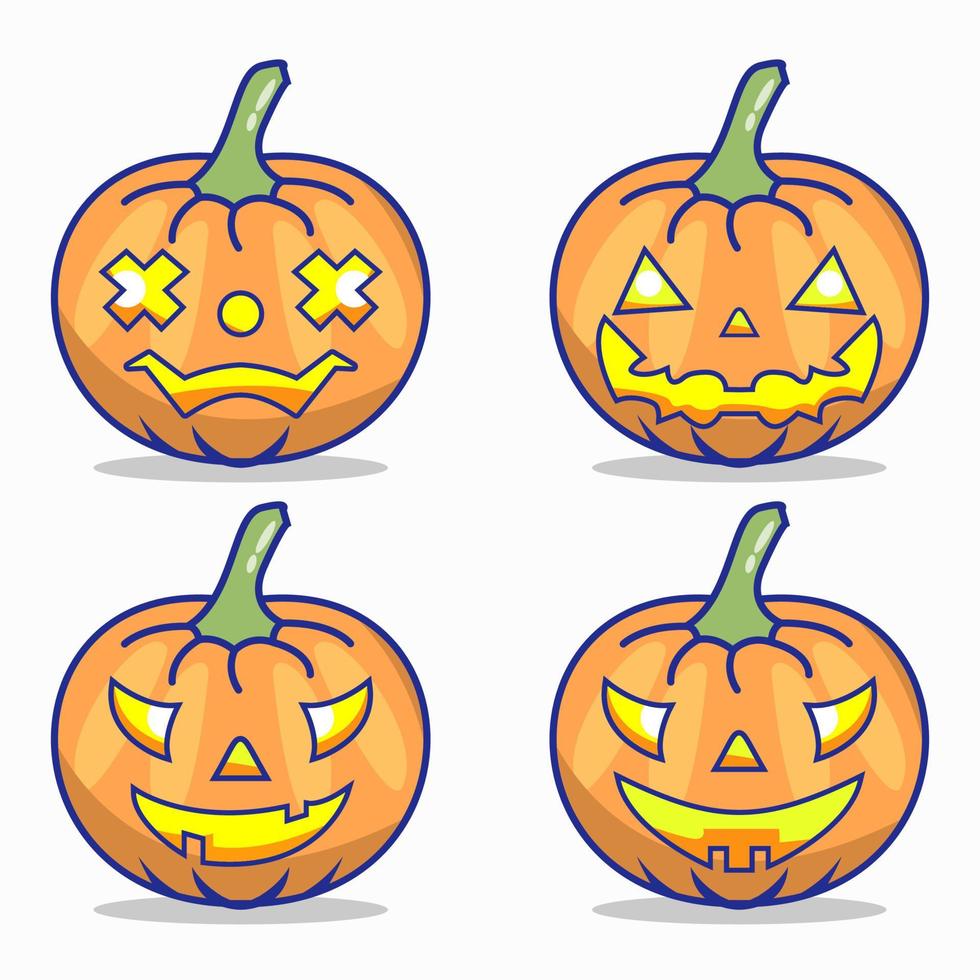 set of isolated pumpkins on white background vector