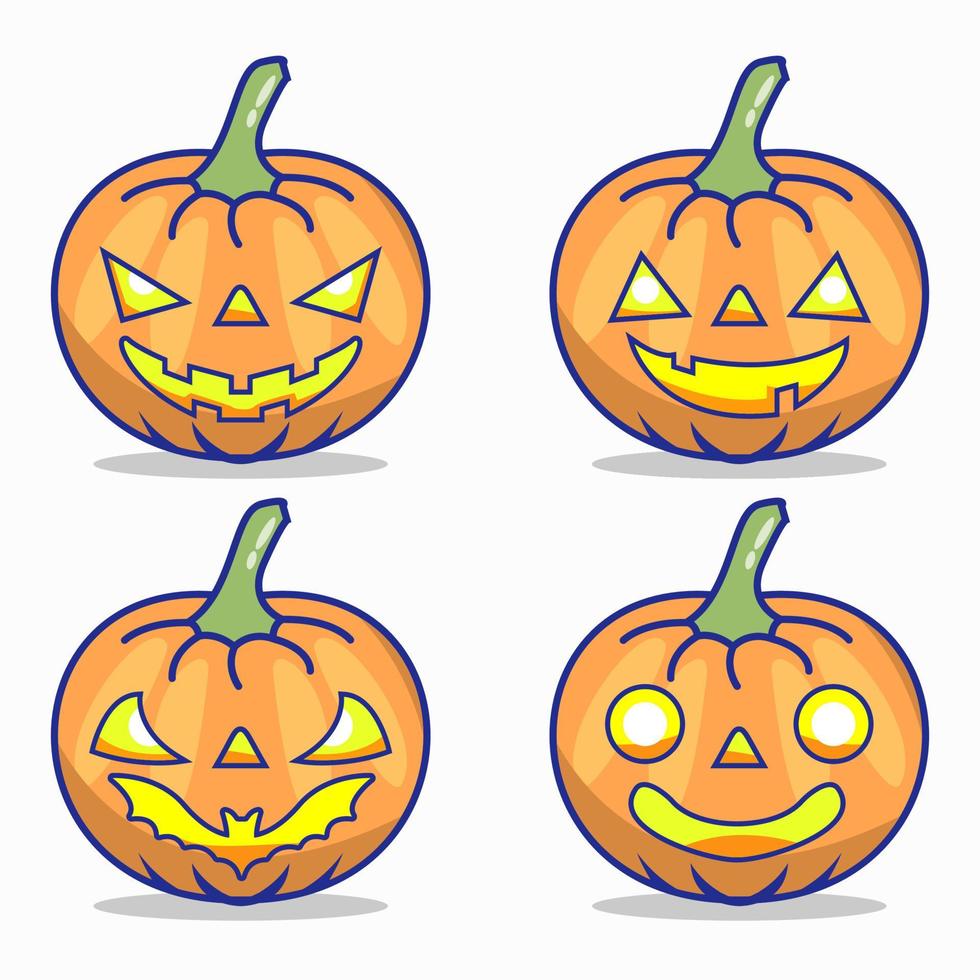 set of isolated pumpkins on white background vector