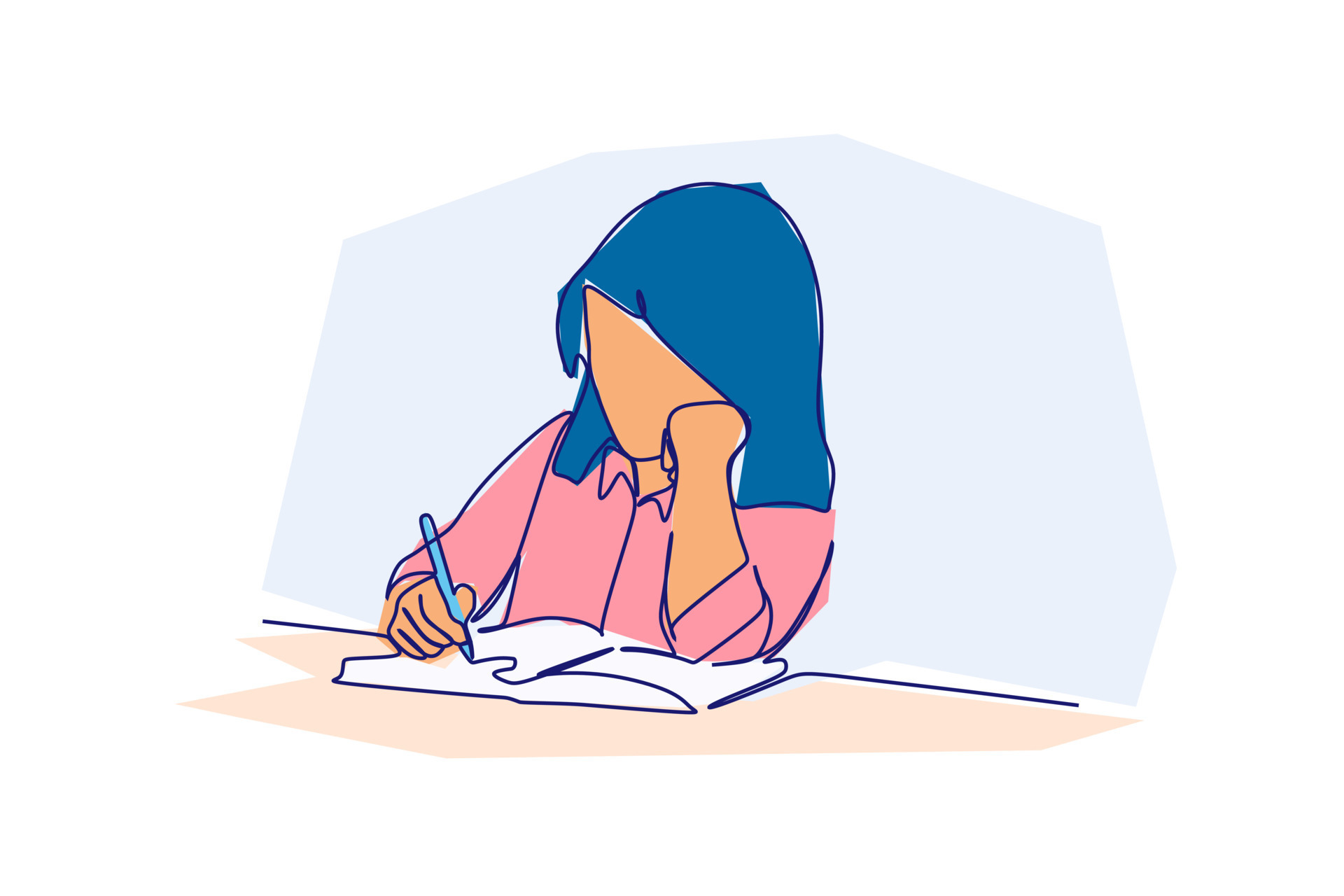 A Young Female Student Doing Homework Simple Flat Colour Design a-young-female-student-doing-homework-simple-flat-colour-design