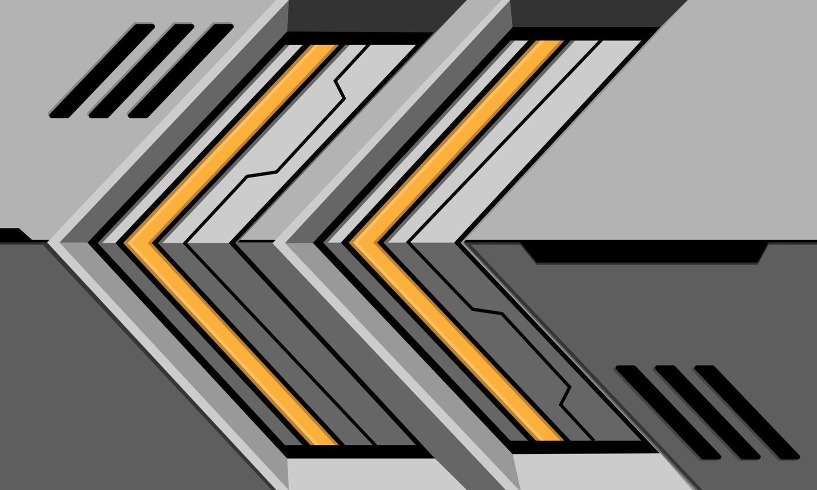 Abstract yellow arrow black line circuit direction geometric on grey metal design modern futuristic technology background vector