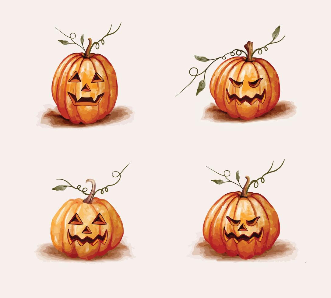 diseño de calabaza de color de agua de cara de miedo para el festival de halloween vector