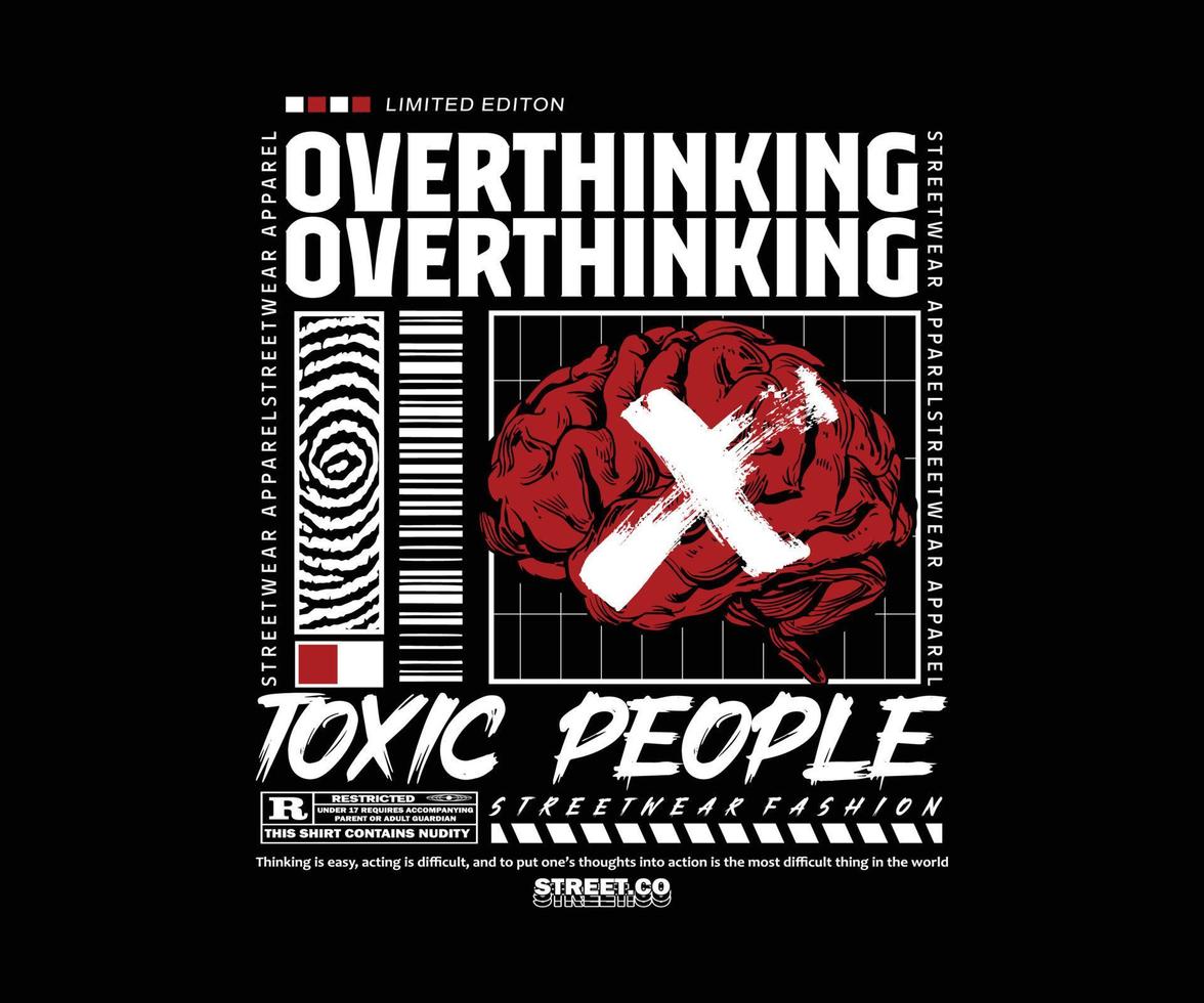 graphic design for t shirt, with text overthinking, for street wear, vintage fashion and urban style vector
