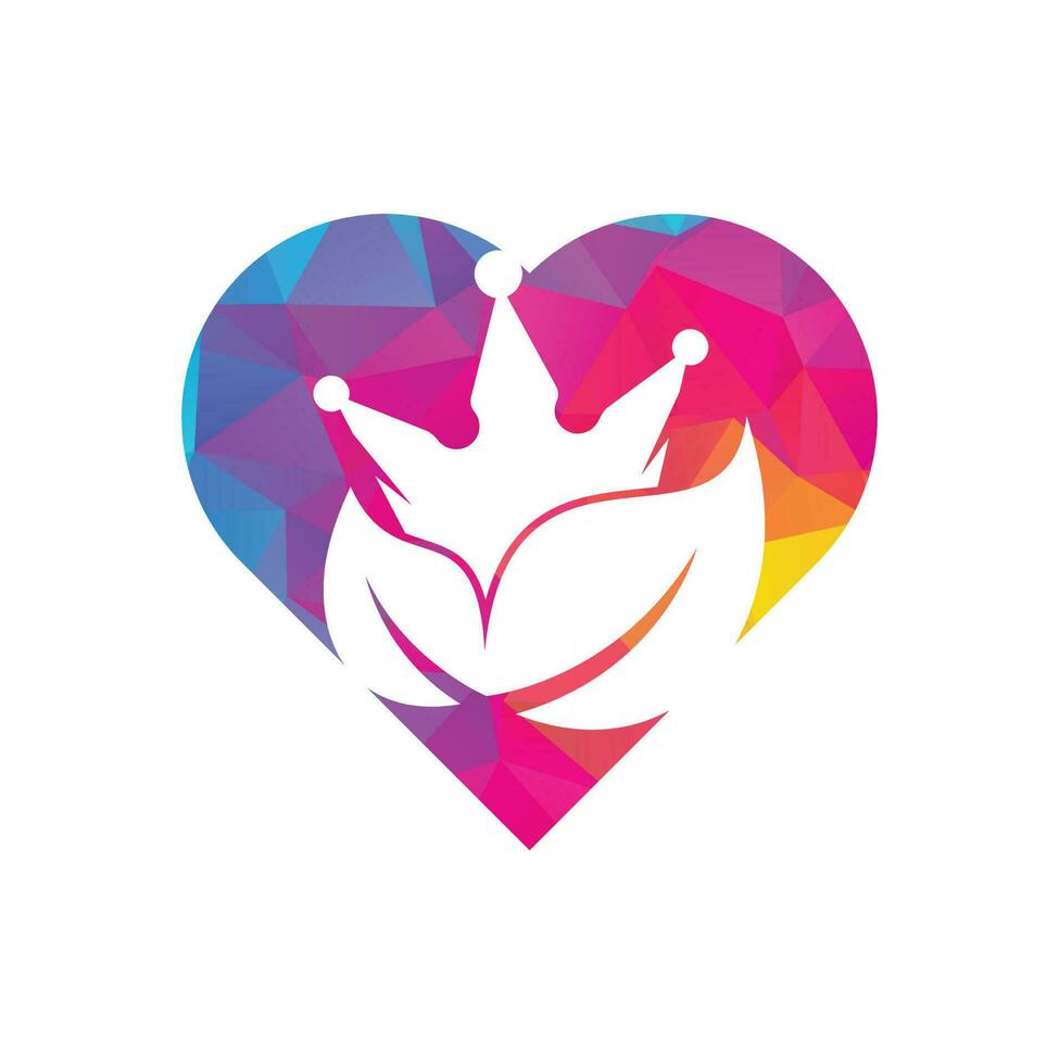 Leaf crown heart shape concept vector logo design. Green leaf crown therapy company logo design template.