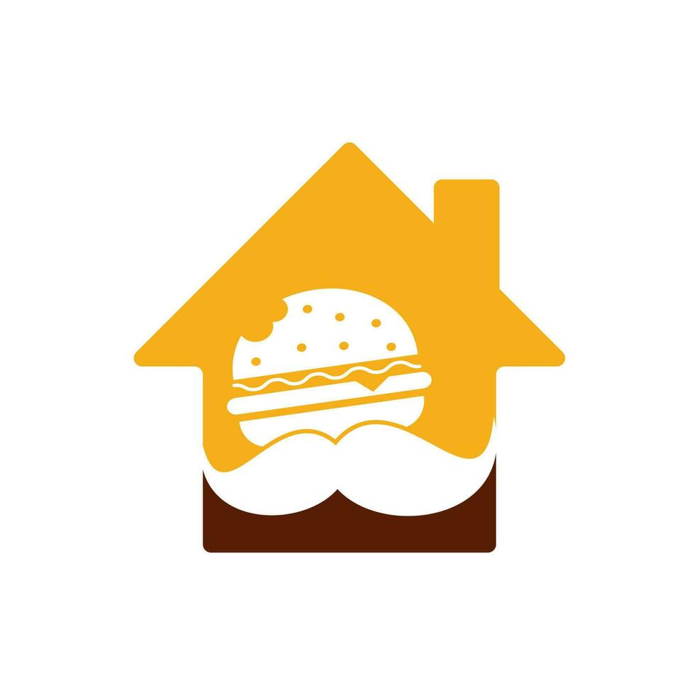 vector de icono de logotipo de concepto de forma de casa de hamburguesa de bigote. hamburguesa con concepto de logotipo de icono de bigote.