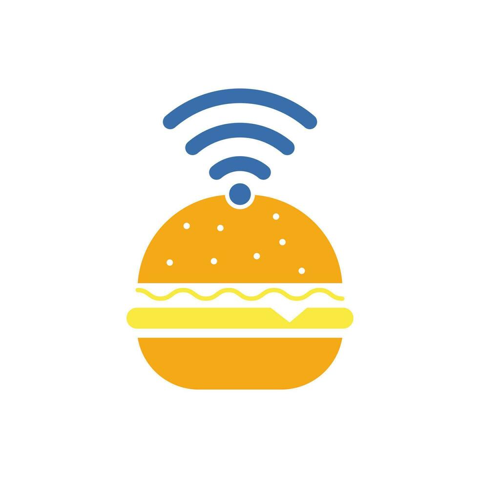 Wifi burger logo design vector icon. Hamburger and WiFi signal symbol or icon.