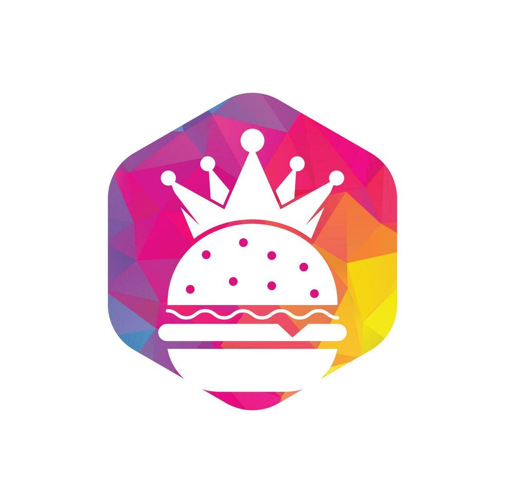 diseño del logotipo vectorial del rey de las hamburguesas. hamburguesa con concepto de logotipo de icono de corona. vector