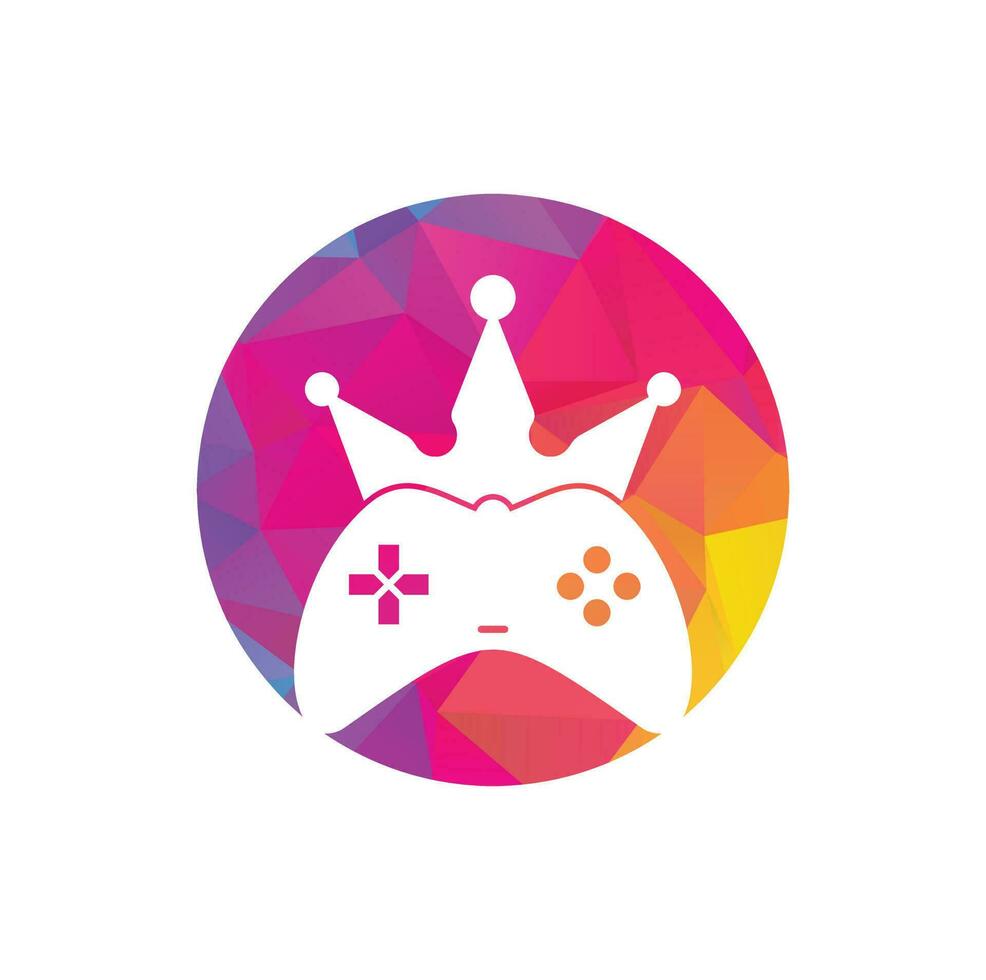 diseño del icono del logotipo del rey del juego. Ilustración de diseño vectorial del logotipo del rey del gamepad. plantilla de logotipo de icono de joystick de corona de juego. vector