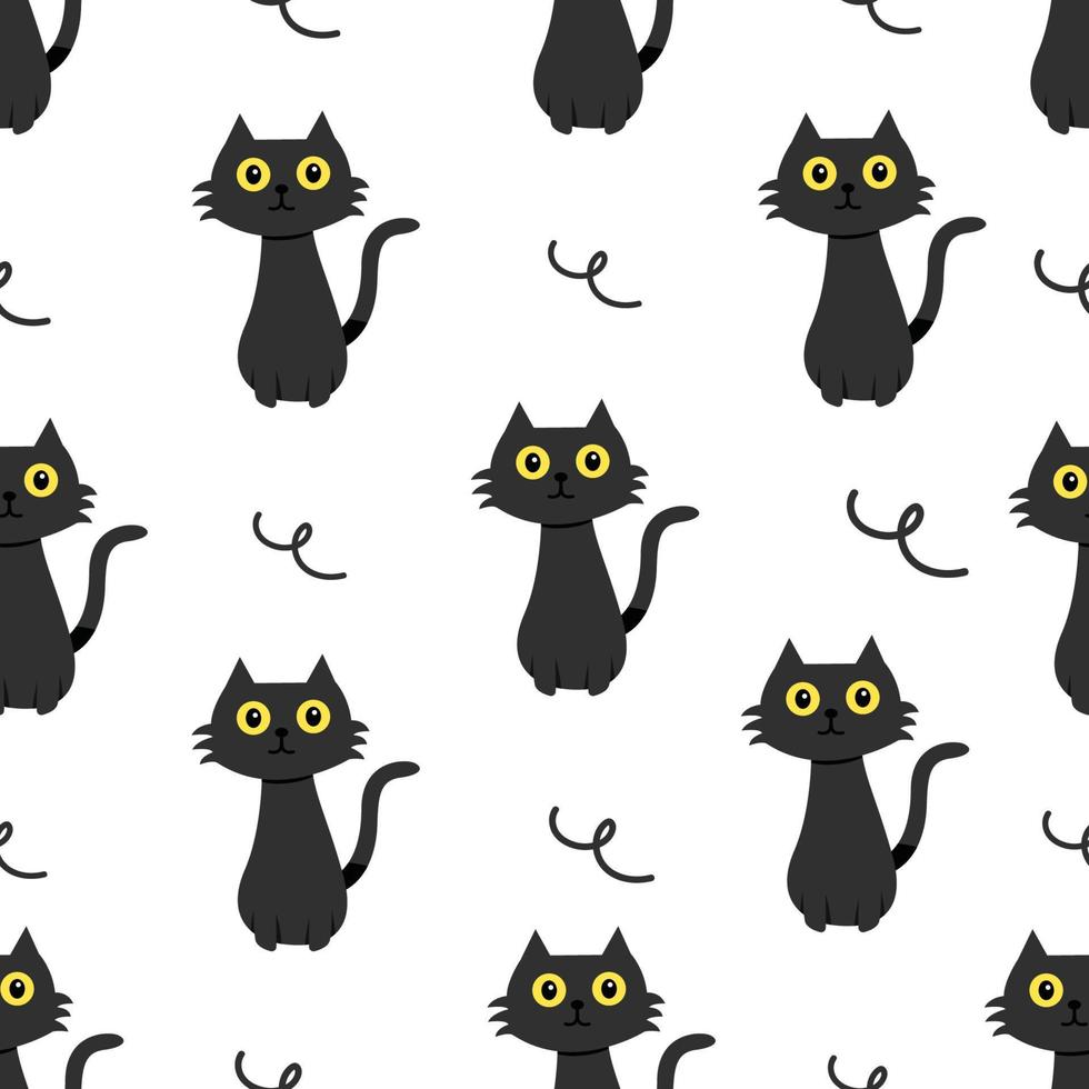 Black cat seamless pattern background. Vector illustration