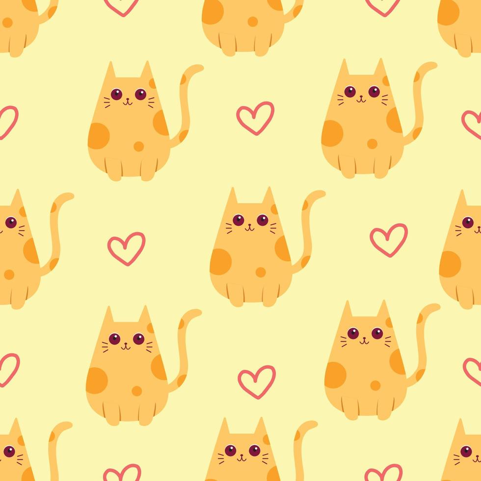 Cute orange cat cartoon seamless pattern background. Vector illustration