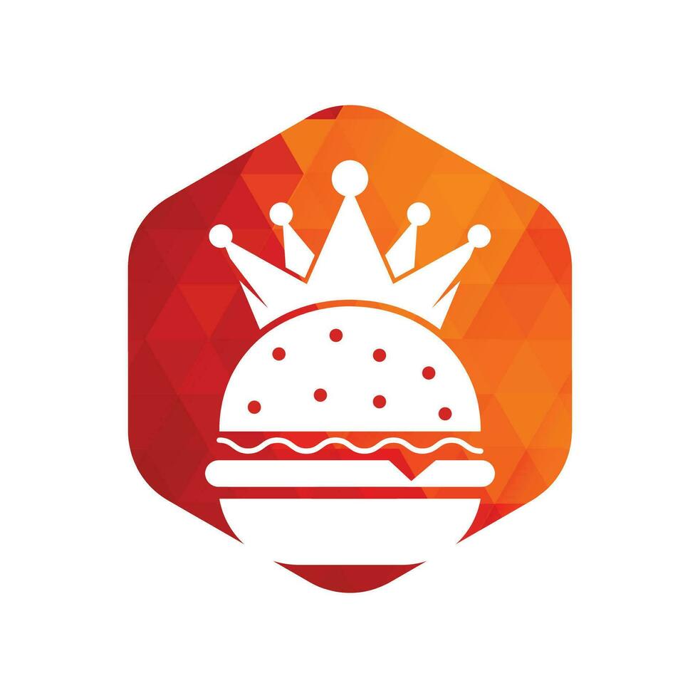 diseño del logotipo vectorial del rey de las hamburguesas. hamburguesa con concepto de logotipo de icono de corona. vector