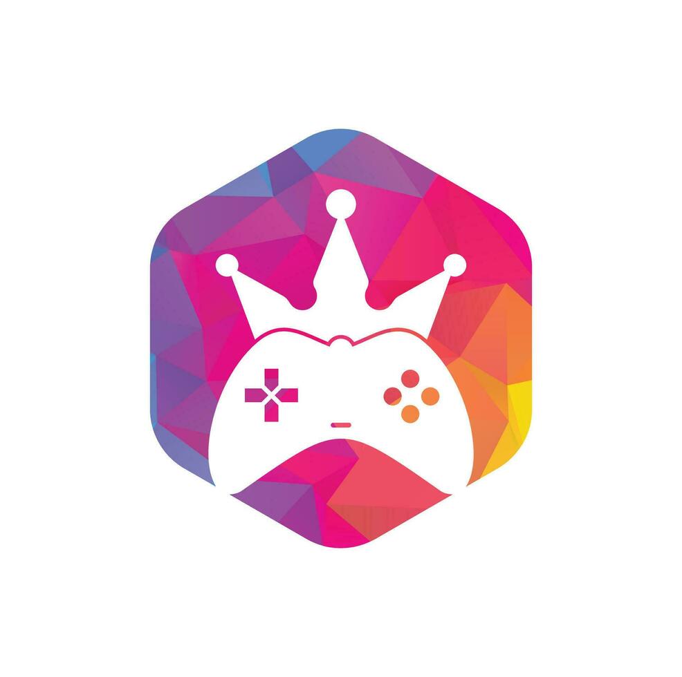 diseño del icono del logotipo del rey del juego. Ilustración de diseño vectorial del logotipo del rey del gamepad. plantilla de logotipo de icono de joystick de corona de juego. vector