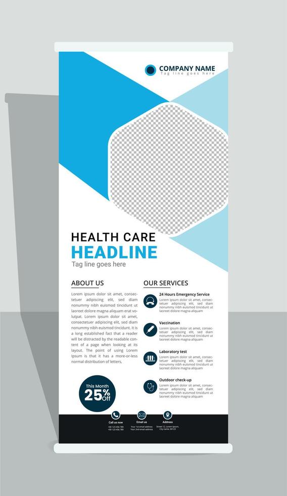 Modern and flat roll up banner design template for healthcare and medical. vector