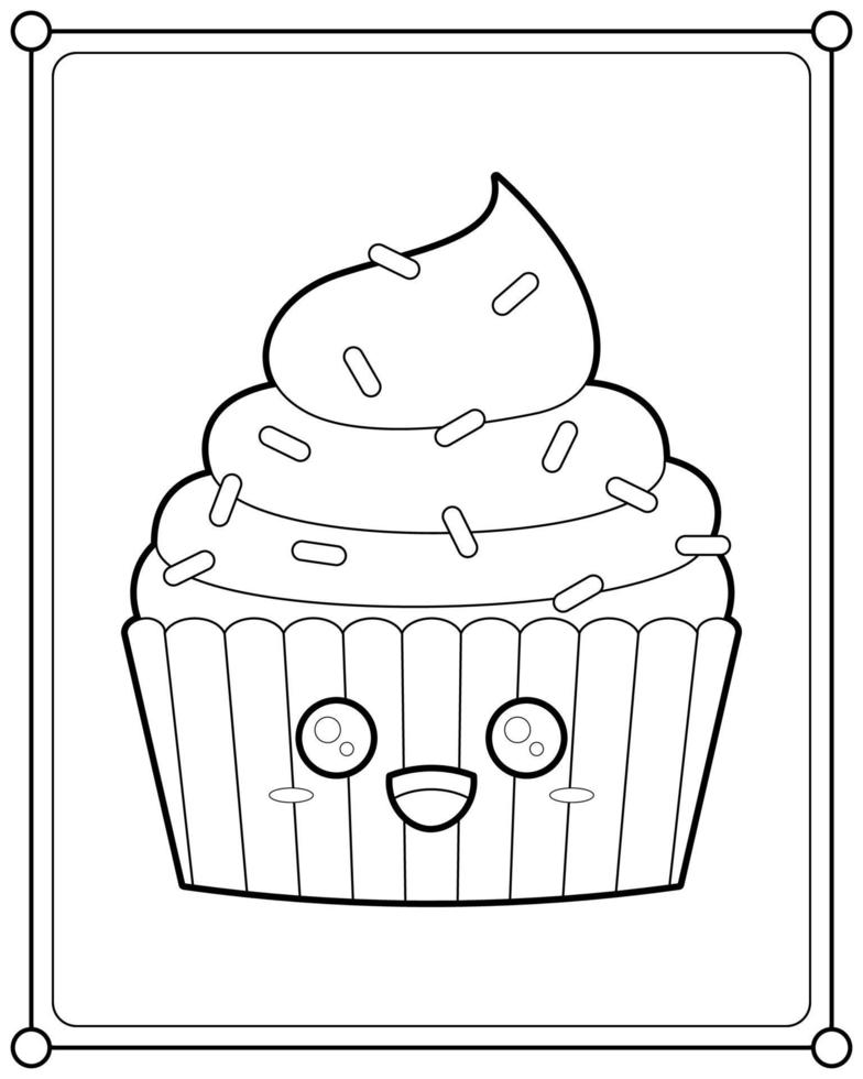 cupcakes kawaii adecuados para la ilustración de vector de página de coloración infantil