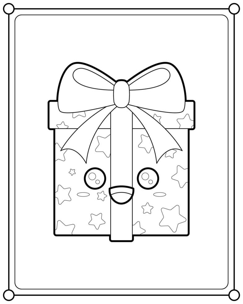 Kawaii gift box suitable for children's coloring page vector illustration