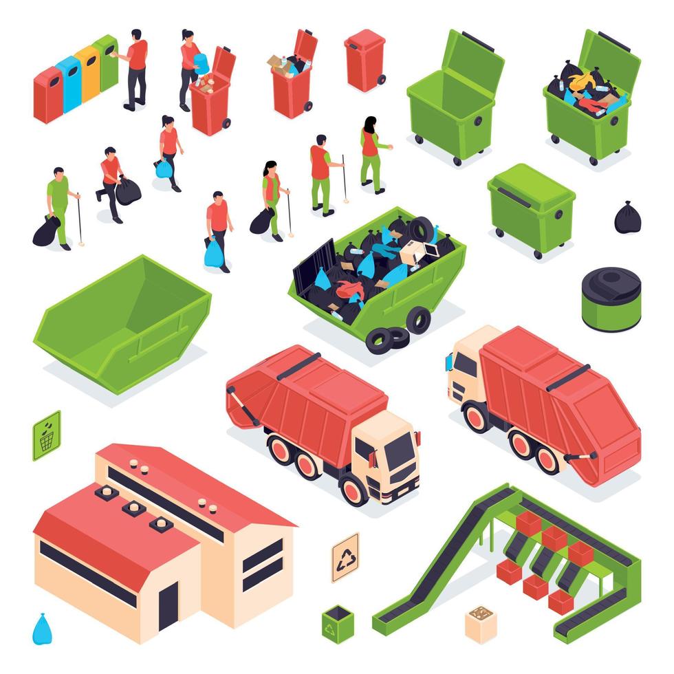 Isometric Garbage Recycling Icon Set vector