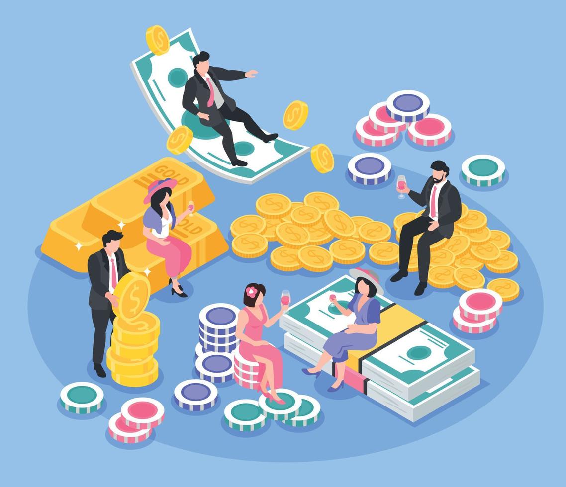 Rich People Isometric Composition vector